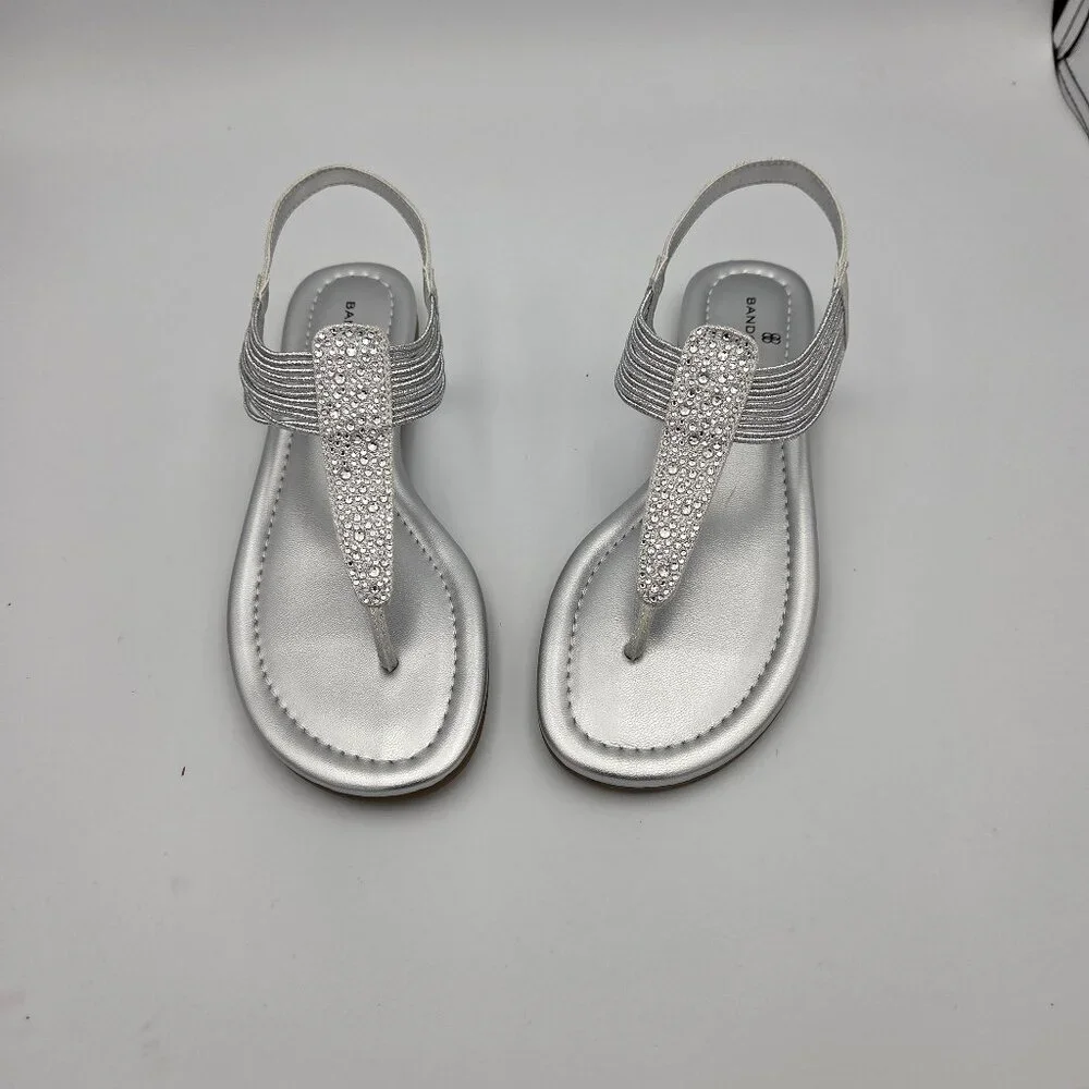 Bandolino 6M Silver Multi Fabric Glistening Sandals w/Ankle Strap - Picture 1 of 4